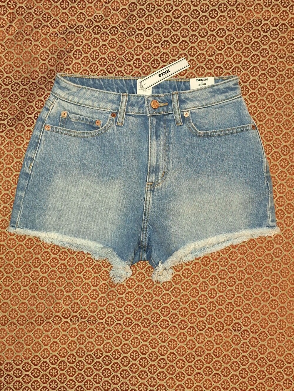 PINK Victoria's Secret Light Wash Denim Frayed Hem Jean Shorts